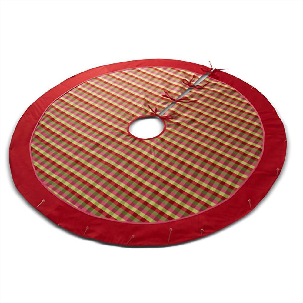NEW RAZ IMPORTS bright plaid christmas tree skirt in pink & magenta